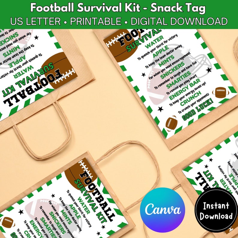 Editable Football Survival Kit Gift Tag, Gift Bag Printable, Football ...