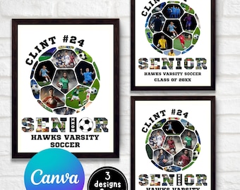 Fußball-Fotocollage, Senior-Poster, Senior-Nacht-Abschluss-Geschenk, Fußball-Geschenk, bearbeitbare Sportspieler-Fotocollage, Canva-Vorlage