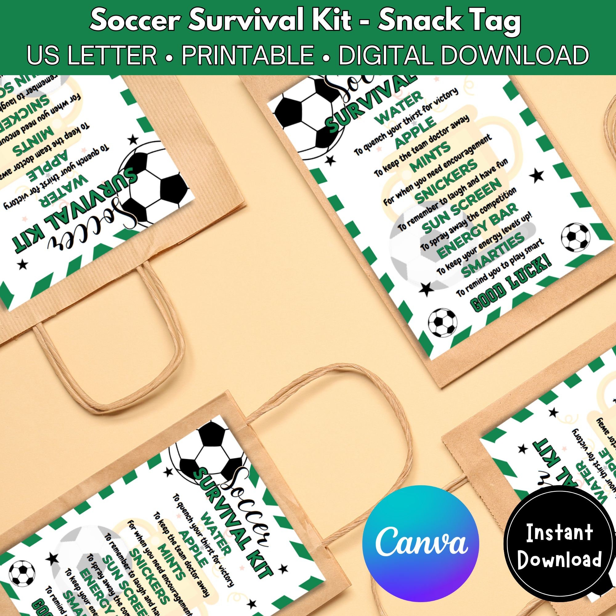 Editable Soccer Survival Kit Gift Tag, Gift Bag Printable, Soccer Gift ...