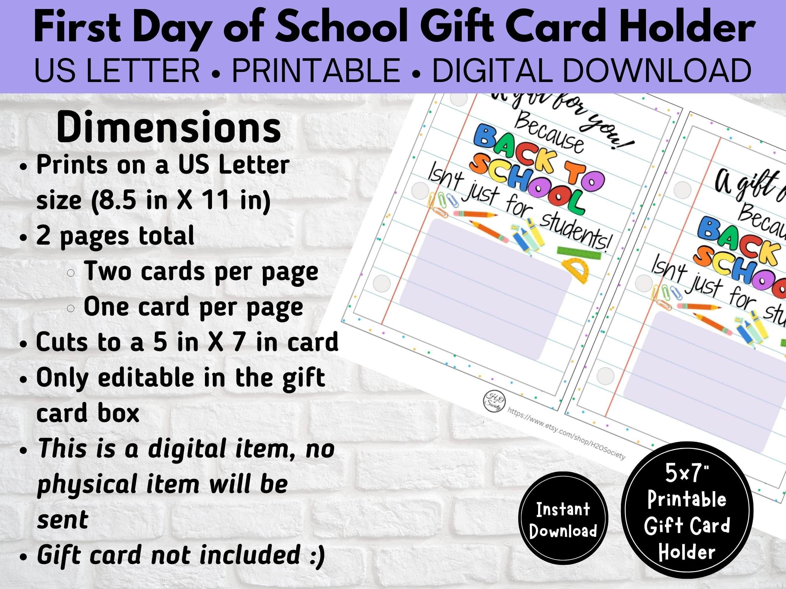 First Day of School Gift Card Holder, Back to School, Teacher ...