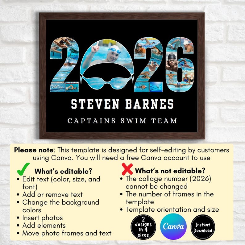 2026 Swimmer Photo Collage, Class of 2026, Swimmer Gift, Graduation ...