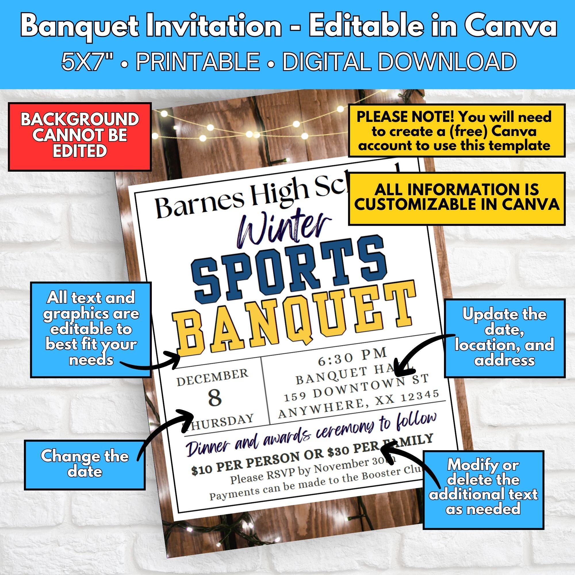 Editable Sports Banquet Invitation Template, All Sports, Team Party ...