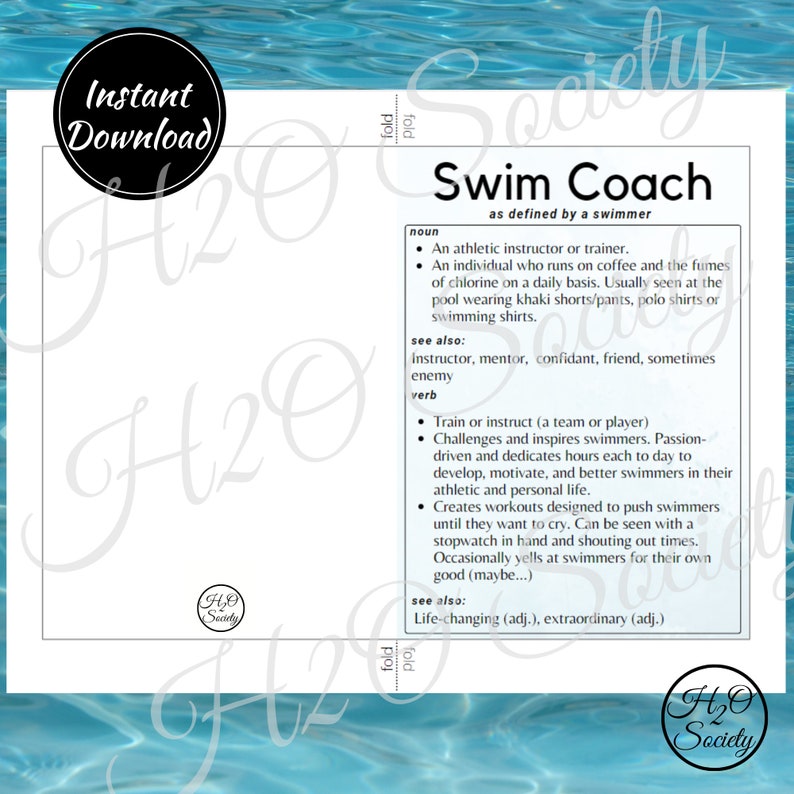Printable Swim Coach Card Swim Coach Definition Blank Etsy
