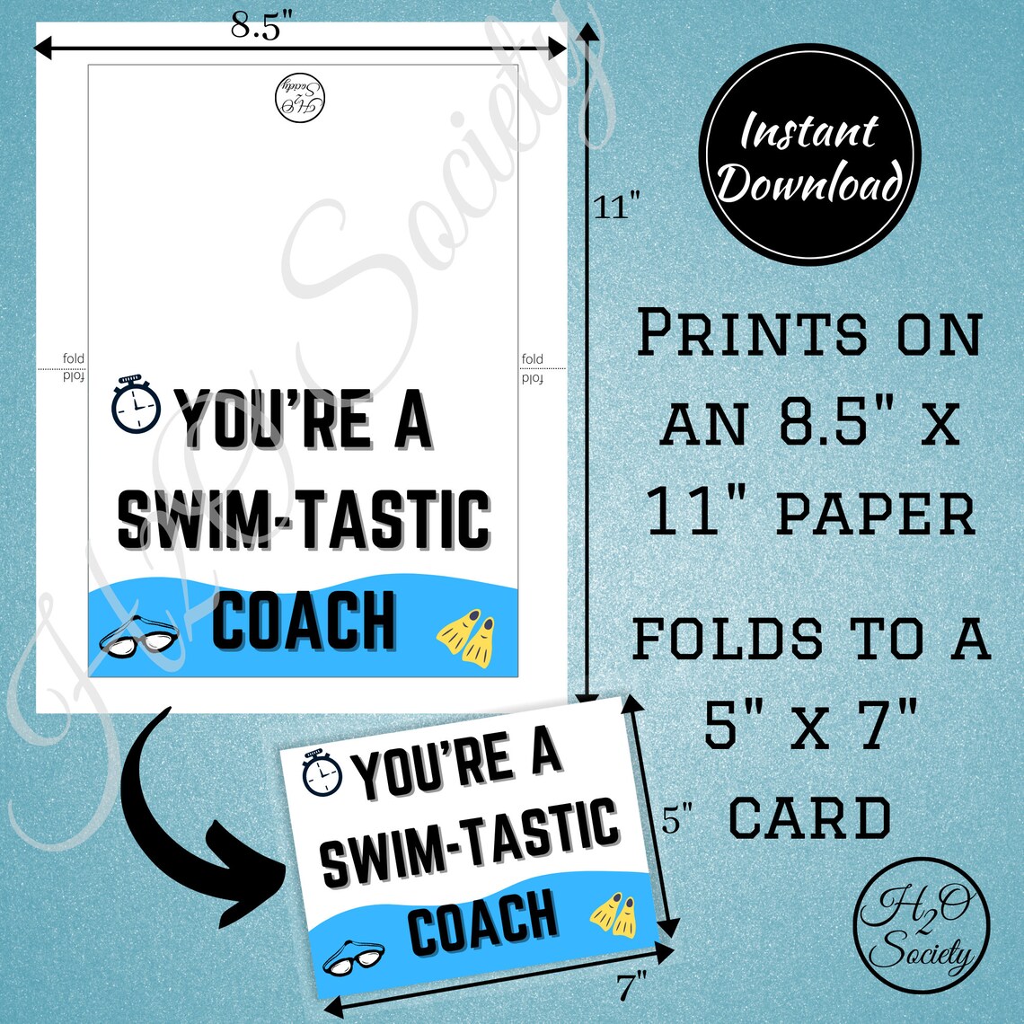 Printable Swim Coach Card Gift 'you're a Swim-tastic | Etsy