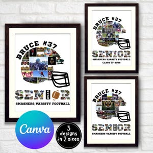 Football Photo Collage, Senior Poster, Senior Night Graduation Gift, Football Gift, Editable Sports Player Photo Collage, Canva Template