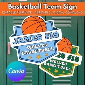 Basketball Team Sign, Canva Template, Locker Decoration, Basketball Tag, Basketball Mom, Basketball Printable, Basketball Game Day