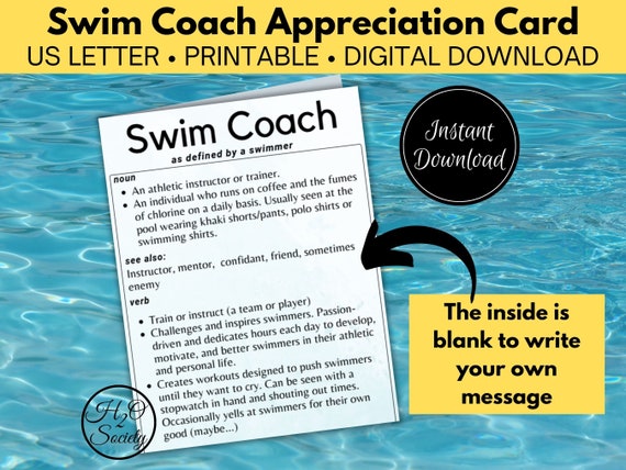 Swim Coach Thank You Card Swim Coach Gift Coach Appreciation - Etsy