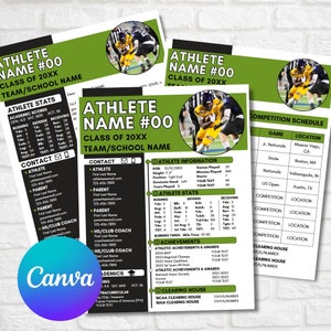 Football Player Profile, Athlete Profile Sheet, College Recruiting, Editable Canva Template, Sports Resume, Sports Template, Camps Showcases