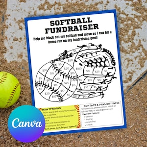 Softball Fundraiser Template, Color my Softball, Fundraiser Flyer, Team Fundraiser, Travel Ball, Canva Template, Softball Team Fundraiser
