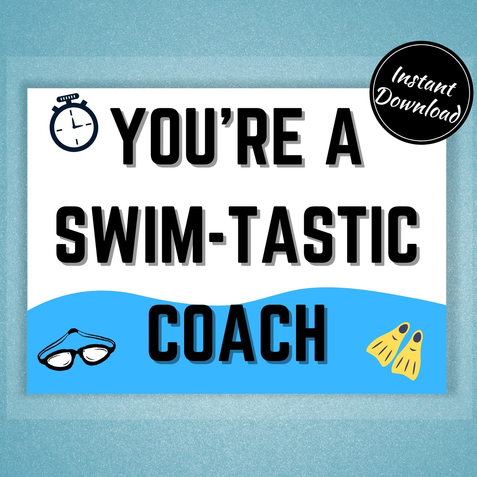Printable Swim Coach Card Gift 'you're a Swimtastic Etsy