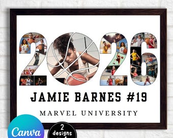 2026 Basketball Photo Collage, Class of 2026, Graduation Basketball Gift, 2026 Graduation Collage, Senior Night Gift, Canva Template, Custom