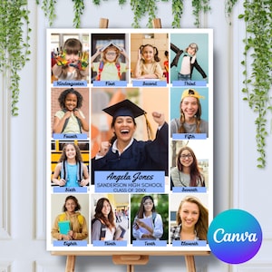 Collage de fotos para fiesta de graduación, exhibición de fotos para grados K-12, tablero de graduación, decoración para fiesta de graduación, collage de fotos para estudiantes de último año, plantilla de Canva, 18 x 24
