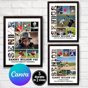 Baseball Photo Collage, Senior Poster, Senior Night Graduation Gift, Baseball Gift, Editable Sports Player Photo Collage, Canva Template