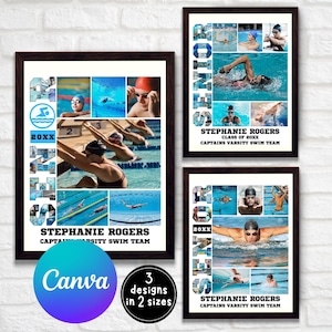 Swimmer Photo Collage, Senior Poster, Senior Night Graduation Gift, Swimmer Gift, Editable Sports Player Photo Collage, Canva Template