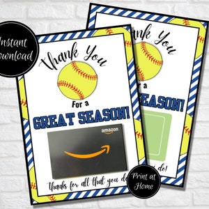 Softball Coach Thank You Card, Gift Card Holder, Coach Appreciation, Softball Coach Gift, End of Season, Coaches Gift, 5x7 Card