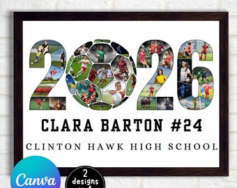 2026 Soccer Photo Collage Template: Senior Night Gift (Canva Digital Download)