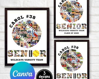 Softball-Fotocollage, Senior-Poster, Senior-Nachtabschlussgeschenk, Softball-Geschenk, bearbeitbare Sportspieler-Fotocollage, Canva-Vorlage