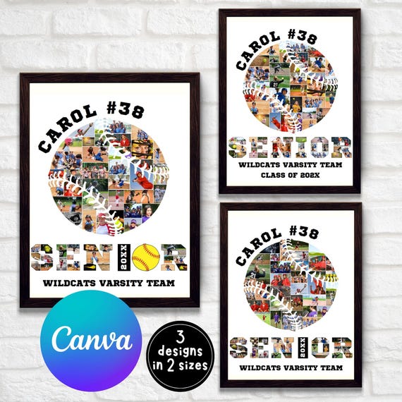 Softball Photo Collage, Senior Poster, Senior Night Graduation Gift, Softball Gift, Editable Sports Player Photo Collage, Canva Template