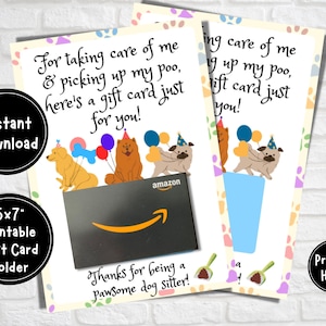 Biglietto di ringraziamento per pet sitter, porta carte regalo, regalo stampabile per dog sitter, biglietto di ringraziamento per cani, biglietto per pet sitter, dog sitter, biglietto di ringraziamento