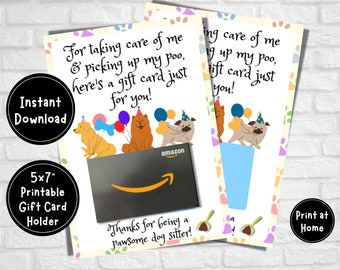 Tarjeta de agradecimiento para cuidador de mascotas, soporte para tarjeta de regalo, regalo para cuidador de perros imprimible, tarjeta de agradecimiento para perros, tarjeta para cuidador de mascotas, cuidador de perros, nota de agradecimiento