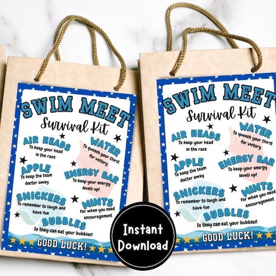 Swim Team Survival Kit, Swimmer Gifts, Gift Bag for Swimmers, Swim Camp, Team Gift, Swim Mom, Swim Coach Survival Kit, Instant Download, 5x7