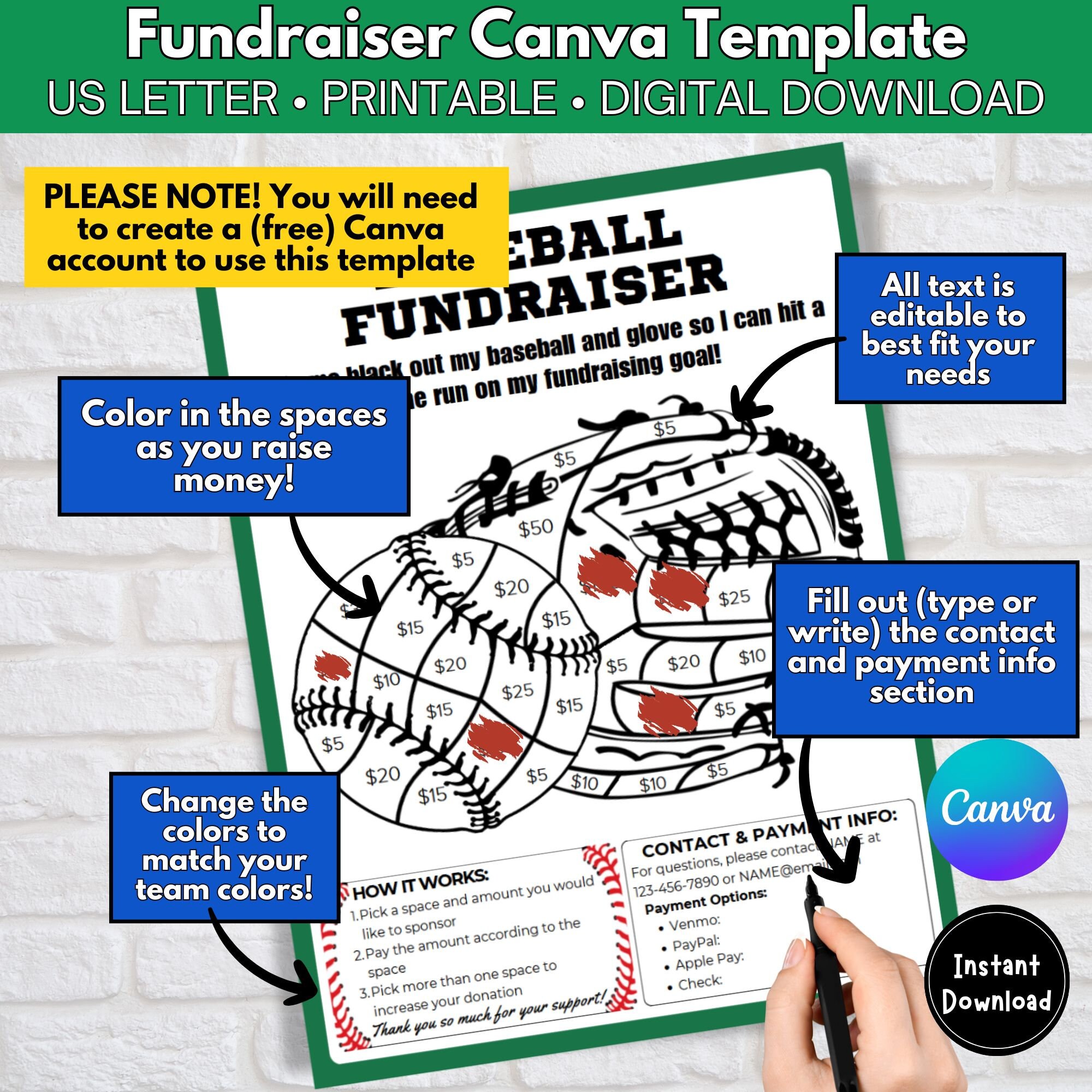 Baseball Fundraiser Template, Color My Baseball, Fundraiser Flyer, Team ...