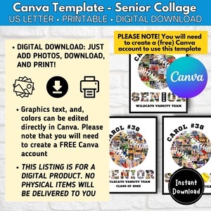 May include: A digital download template for a senior collage featuring a baseball design. The template includes the text "Senior" and "Wildcats Varsity Team".