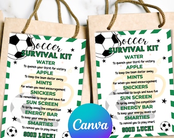 Editable Soccer Survival Kit Gift Tag, Gift Bag Printable, Soccer Gift, Soccer Camp, Soccer Team Gift, Soccer Mom, Canva Template