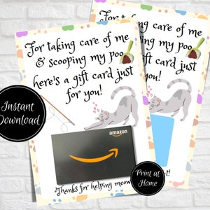 Tarjeta de agradecimiento de cuidador de mascotas, titular de la tarjeta de regalo, regalo de cuidador de gatos imprimible, tarjeta de agradecimiento de gato, tarjeta de cuidado de mascotas, cuidador de gatos, nota de agradecimiento