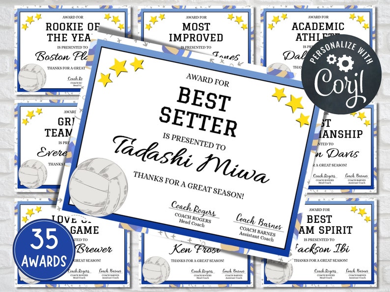 Editable Volleyball Award Certificates, Award Ceremony Certificates, End of Season Volleyball