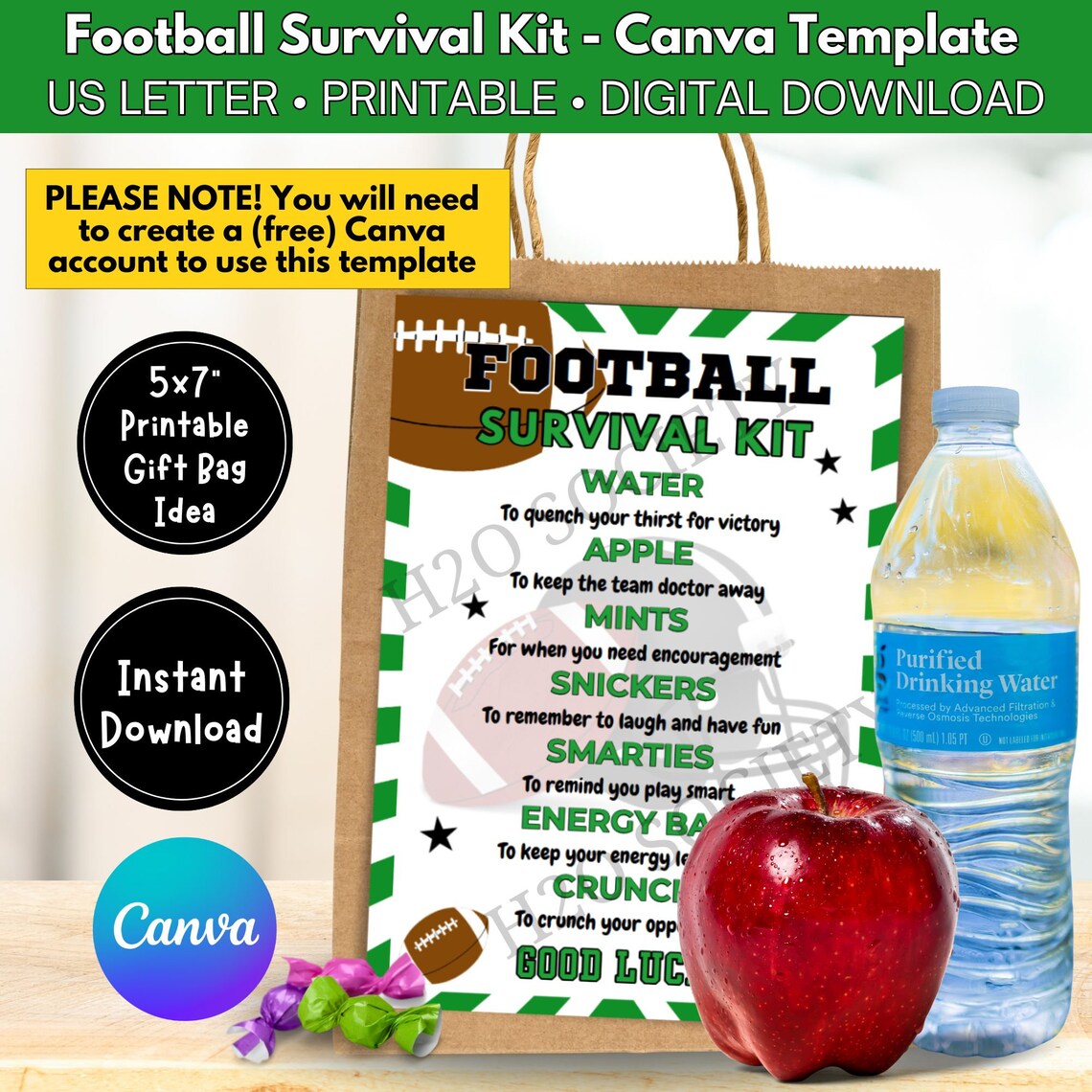 Editable Football Survival Kit Gift Tag, Gift Bag Printable, Football ...