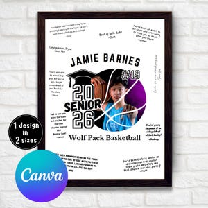 Printable Basketball Senior Gift, Basketball Poster for Signatures, Photo Collage, Basketball Gift, Senior Poster Team Gift, Canva Template