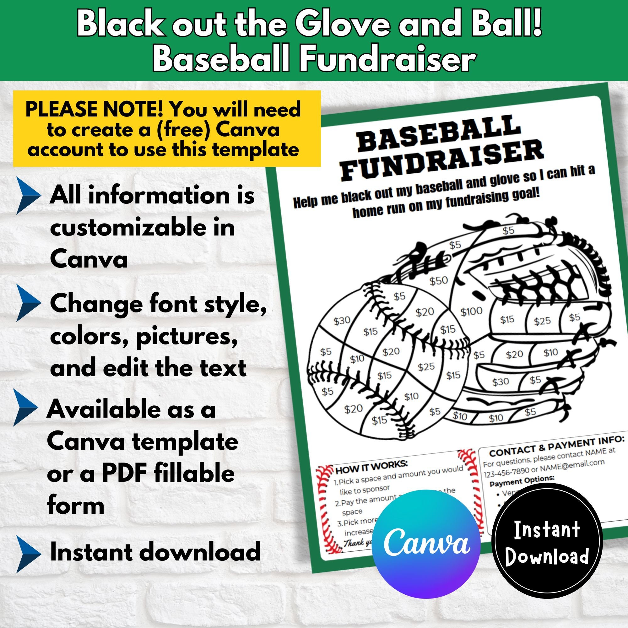 Baseball Fundraiser Template, Color My Baseball, Fundraiser Flyer, Team ...