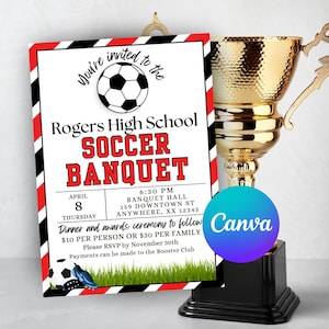 Editable Soccer Banquet Invitation Template, Team Party, End of Season, Soccer Player, Senior Night, Soccer Mom, Awards Banquet Soccer Party