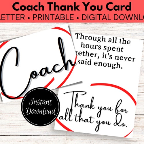 Coach Thank You Card Coach Appreciation Card Printable Coach Etsy
