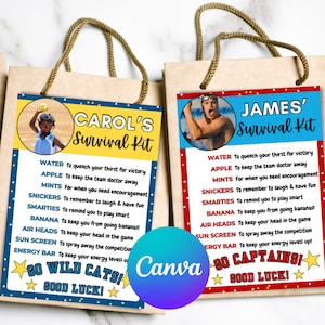 Bearbeitbarer Team Survival Kit Geschenkanhänger, alle Sportarten, bedruckbare Geschenktüte, Athletengeschenk, Athletencamp, Teamgeschenk, jede Sportart, Canva-Vorlage, 13x18 cm