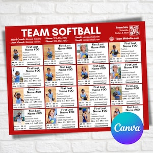 Customizable Travel Team Recruit Roster, Canva Template, Recruiting Roster, Athlete Profile, 16 Players, Softball, Baseball, Any Sport