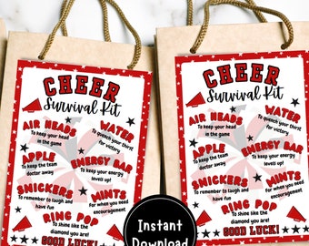Cheer Survival Kit, Cheerleader Gifts, Gift Bag for Cheer, Cheer Camp, Team Gift, Cheer Mom, Cheer Coach Survival Kit, Instant Download 5x7