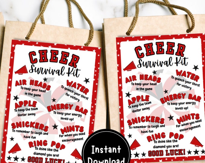 Cheer Camp Survival Kit Printable Bag Tag for Cheer Gift Bags Cheer ...