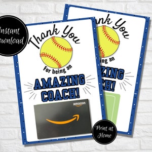 Softball Coach Thank You Card, Gift Card Holder, Coach Appreciation, Softball Coach Gift, End of Season, You&#39;re an Amazing Coach, 5x7 Card