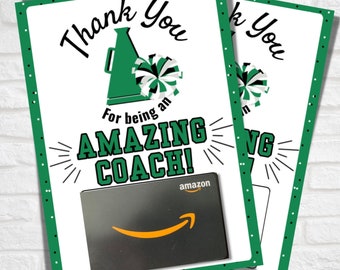 Biglietto di ringraziamento per allenatore di cheerleading, porta carte regalo, apprezzamento per l'allenatore, regalo per allenatore di cheerleading, sei un allenatore straordinario, fine stagione, 5x7, stampabile