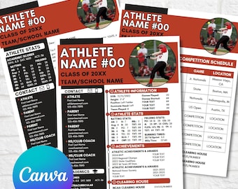 Softball Player Profile, Athlete Profile Sheet, College Recruiting, Editable Canva Template, Travel Ball, Sports Template, Camps Showcases