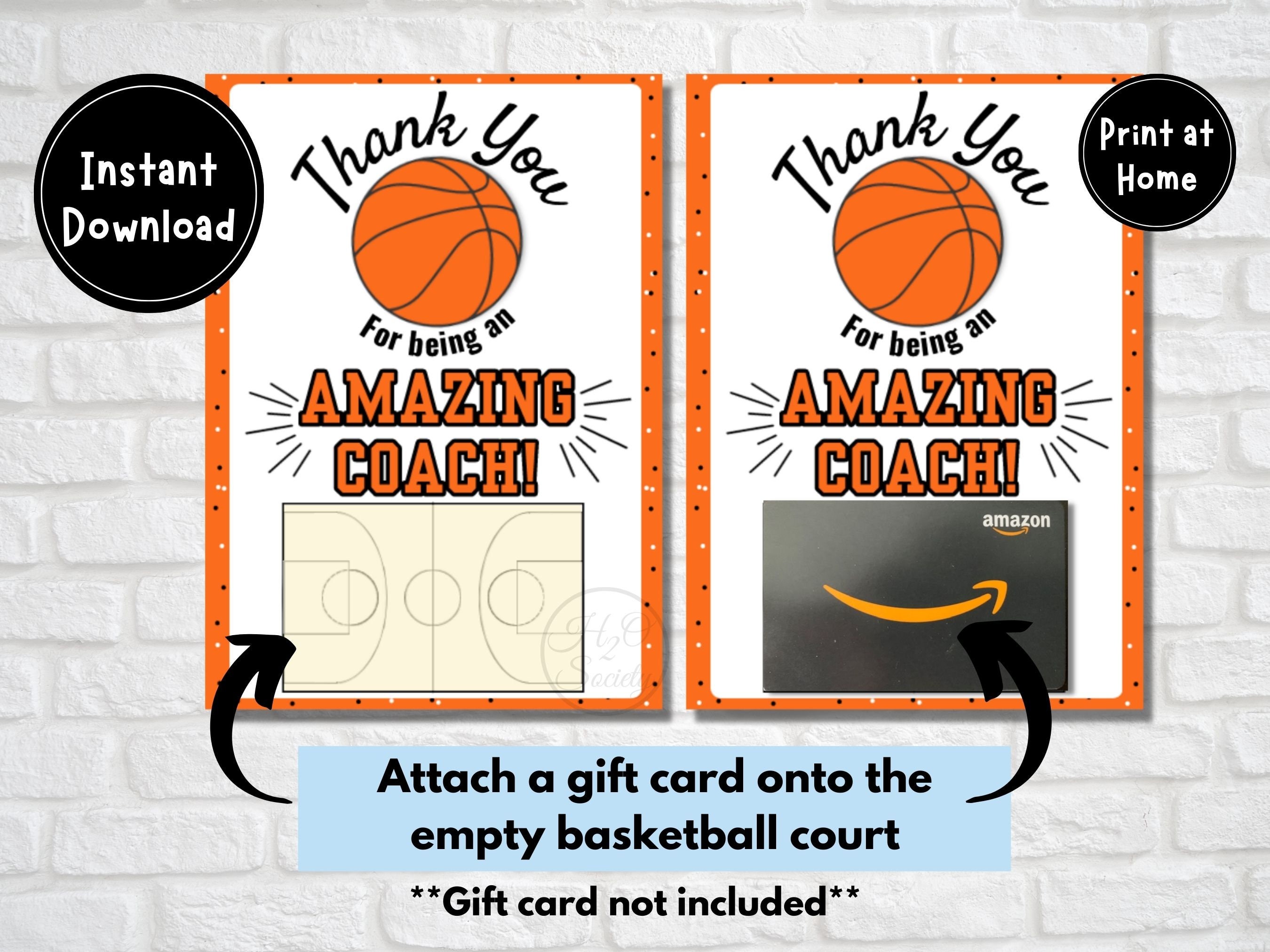Basketball Coach Thank You Card, Gift Card Holder, Coach Appreciation ...