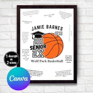 Printable Basketball Senior Gift, Basketball Poster for Signatures, Memory Mate, Basketball Gift, Senior Poster Team Gift, Canva Template