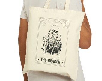 Tarot card tote bags, Tarot book bag, Cotton Canvas Tote Bag, tarot card themed bag The reader, gift for book lover, spiritual, witchy gifts