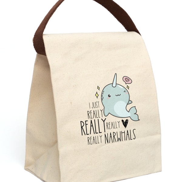 Narwhal gift, back to school, narwhal lunch bags, love narwhals gifts, back to school gift, narwhal lover Canvas Lunch Bag With Strap