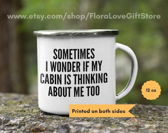 Funny cabin gift for cabin owner mug camping outdoors love my cabin gift for cabin, campfire mug enamel cup for new cabin present for cabin