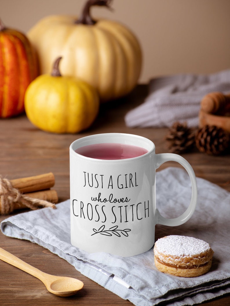 Cross stich gift, Love cross stitch gift, Cross stitch cup, cross stitch coffee cup, Needlework mug , Embroidery gift, Cross stitch lover image 1