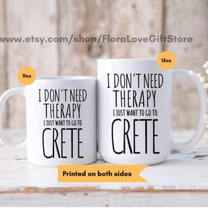 Crete gift, Crete therapy mug for greek island vacation gift holiday planning coffee cup love crete present island sunshine greece gifts