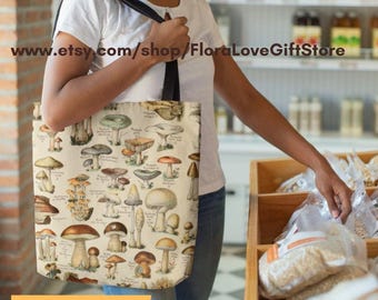 mushroom print Bag vintage mushroom tote bag birthday gift mushroom art gift unique gift for mushroom lover present for her forager gift